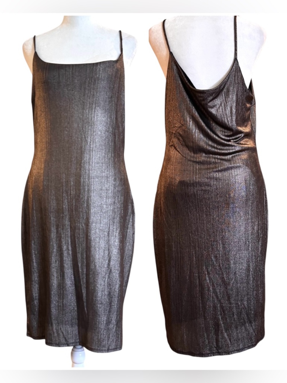 KIMCINE CURVE spaghetti strap metallic sheath dress, size XL
